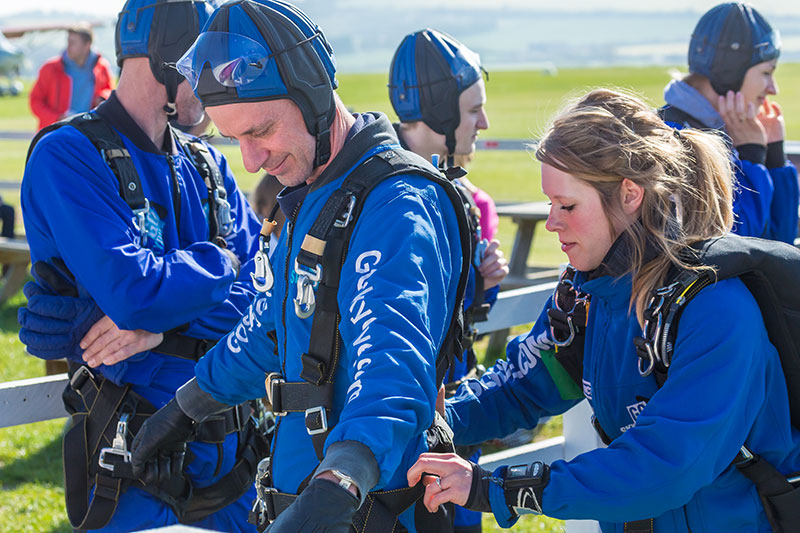 Skydiver having safety check